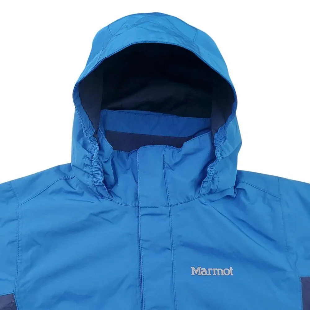 Marmot Jacket Kids Small Blue Softshell Hooded Full Zip Snap Outdoor Travel